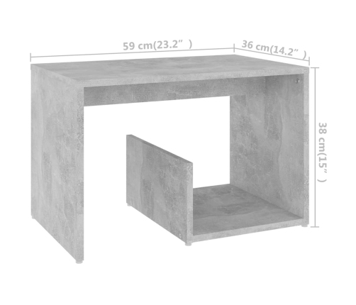 Mesa auxiliar de madera contrachapada gris hormigón 59x36x38 cm