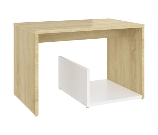 Mesa auxiliar de madera contrachapada blanco y roble 59x36x38cm