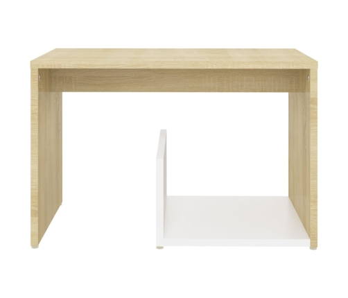 Mesa auxiliar de madera contrachapada blanco y roble 59x36x38cm