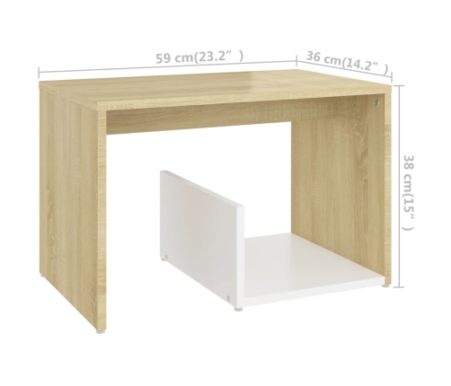 Mesa auxiliar de madera contrachapada blanco y roble 59x36x38cm