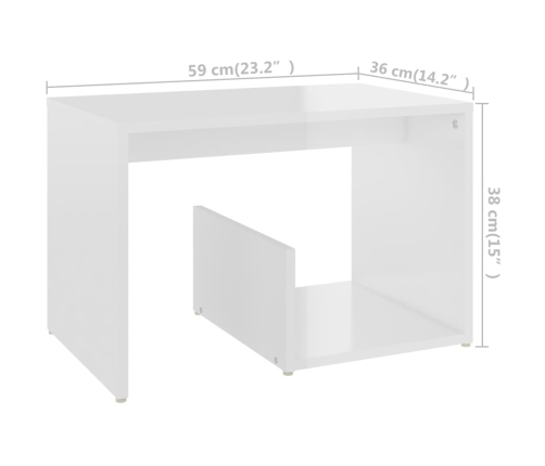 vidaXL Mesa auxiliar de madera contrachapada blanco brillo 59x36x38 cm