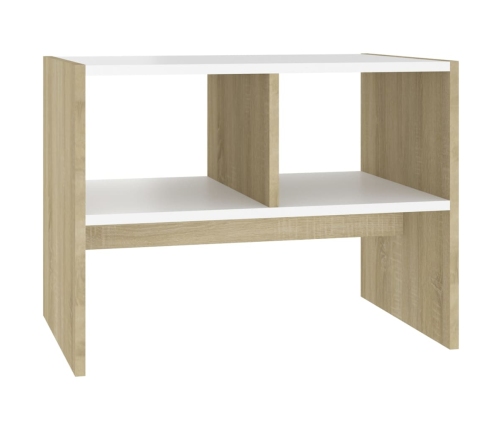 Mesa auxiliar madera contrachapada blanco y roble 60x40x45 cm