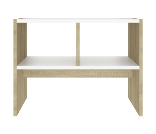 Mesa auxiliar madera contrachapada blanco y roble 60x40x45 cm