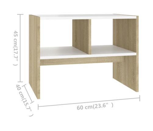 Mesa auxiliar madera contrachapada blanco y roble 60x40x45 cm