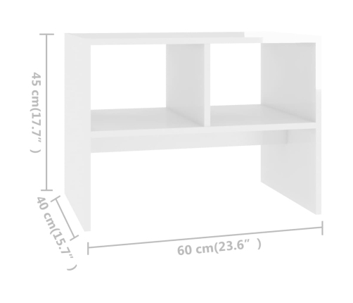 Mesa auxiliar madera contrachapada blanco brillante 60x40x45 cm