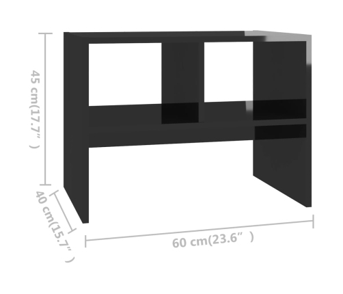 Mesa auxiliar madera contrachapada negro brillante 60x40x45 cm