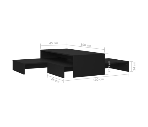 vidaXL Mesa de centro apilable contrachapada negro 100x100x26,5 cm