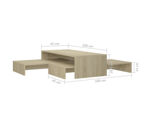 vidaXL Mesa centro apilable contrachapada roble Sonoma 100x100x26,5 cm