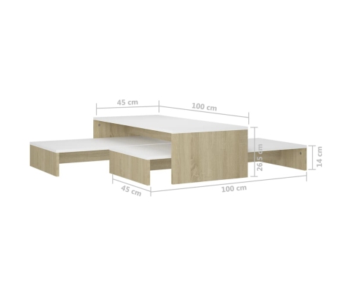 Mesas de centro apilables blanco y roble Sonoma 100x100x26,5 cm