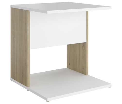 Mesa auxiliar de madera contrachapada blanco y roble 45x45x48cm