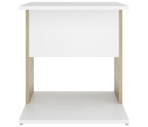 Mesa auxiliar de madera contrachapada blanco y roble 45x45x48cm