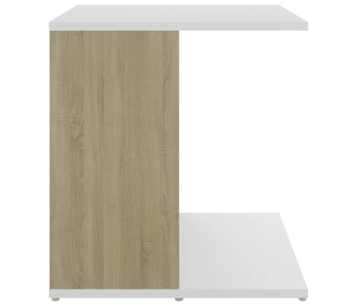 Mesa auxiliar de madera contrachapada blanco y roble 45x45x48cm