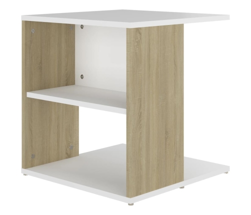 Mesa auxiliar de madera contrachapada blanco y roble 45x45x48cm