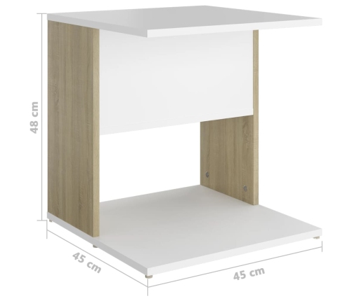 Mesa auxiliar de madera contrachapada blanco y roble 45x45x48cm