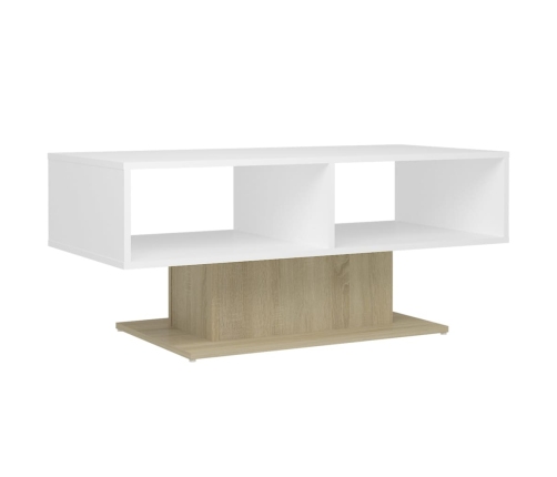 Mesa de centro contrachapada blanco y roble 103,5x50x44,5 cm