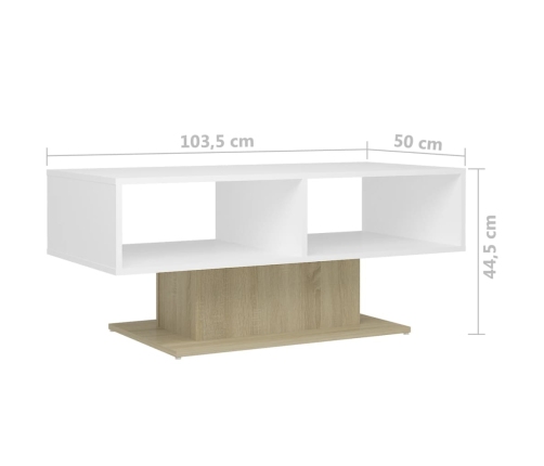 Mesa de centro contrachapada blanco y roble 103,5x50x44,5 cm