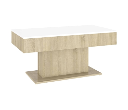 Mesa de centro madera contrachapada blanco y roble 96x50x45 cm