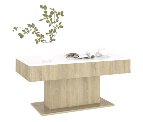 Mesa de centro madera contrachapada blanco y roble 96x50x45 cm