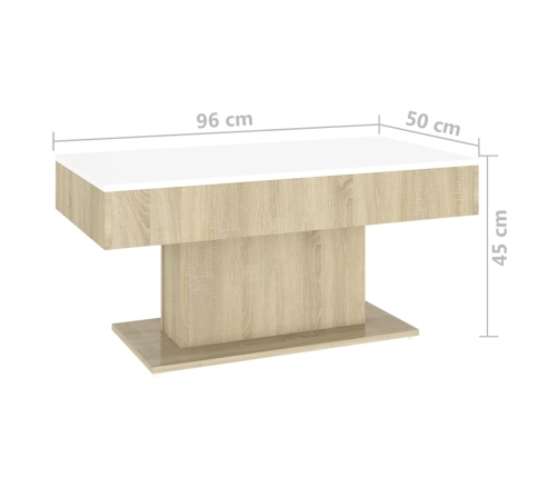 Mesa de centro madera contrachapada blanco y roble 96x50x45 cm