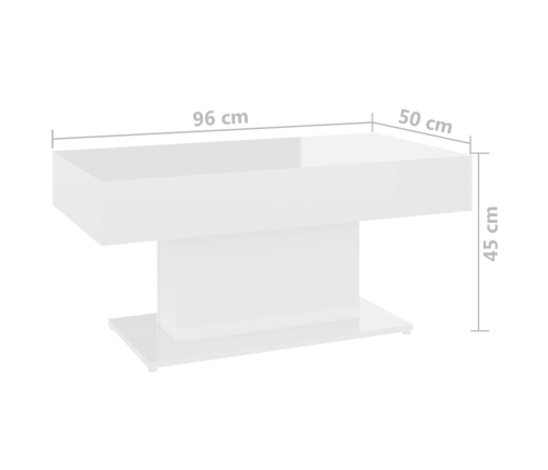 vidaXL Mesa de centro madera contrachapada blanco brillante 96x50x45cm