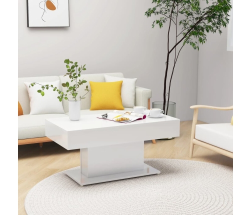 vidaXL Mesa de centro madera contrachapada blanco brillante 96x50x45cm