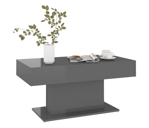 Mesa de centro madera contrachapada gris brillante 96x50x45 cm