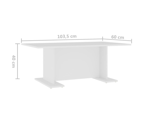 Mesa de centro de madera contrachapada blanco 103,5x60x40 cm