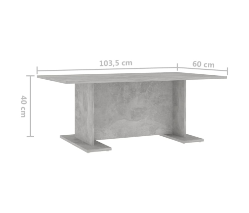 vidaXL Mesa de centro madera contrachapada gris hormigón 103,5x60x40cm