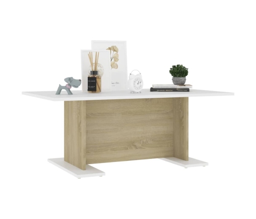 Mesa de centro madera contrachapada blanco roble 103,5x60x40cm