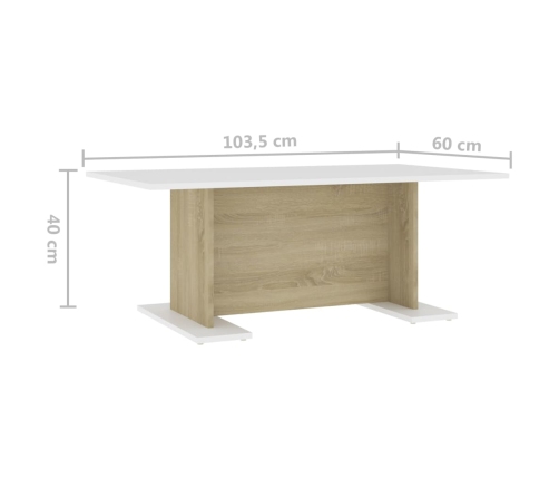 vidaXL Mesa de centro madera contrachapada blanco roble 103,5x60x40cm