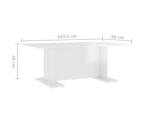 Mesa de centro madera contrachapada blanco brillo 103,5x60x40cm