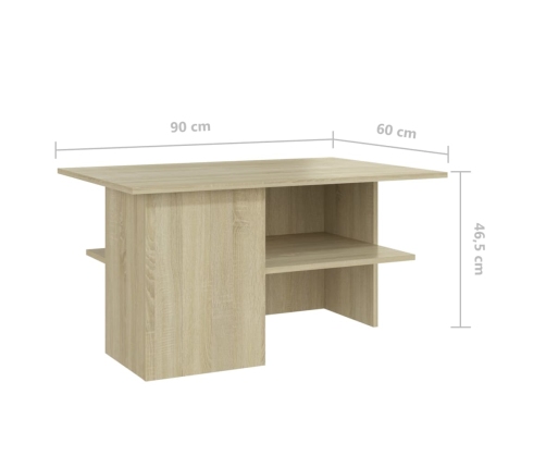 Mesa de centro madera contrachapada color roble 90x60x46,5 cm