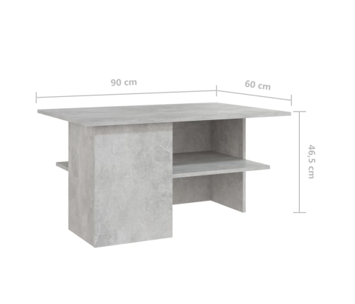 vidaXL Mesa de centro madera contrachapada gris hormigón 90x60x46,5 cm