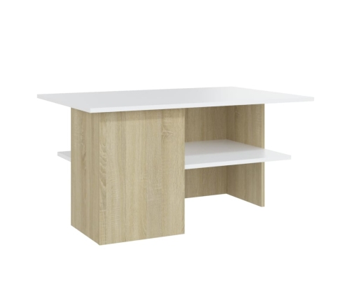 vidaXL Mesa de centro madera contrachapada blanco y roble 90x60x46,5cm