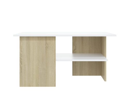 vidaXL Mesa de centro madera contrachapada blanco y roble 90x60x46,5cm