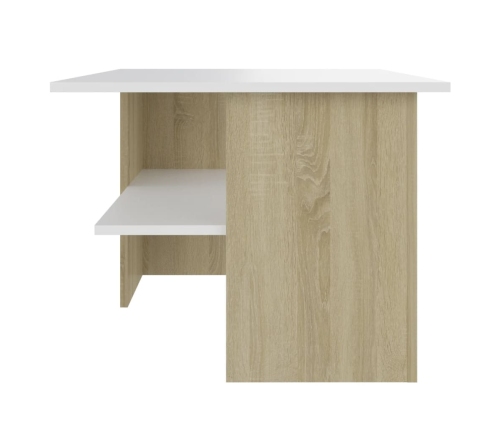 vidaXL Mesa de centro madera contrachapada blanco y roble 90x60x46,5cm