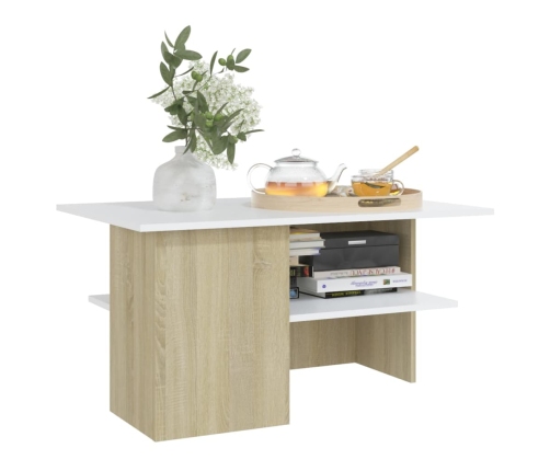 vidaXL Mesa de centro madera contrachapada blanco y roble 90x60x46,5cm