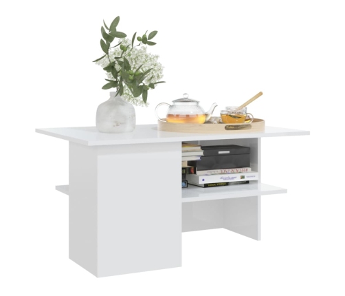 vidaXL Mesa de centro madera contrachapada blanco brillo 90x60x46,5 cm