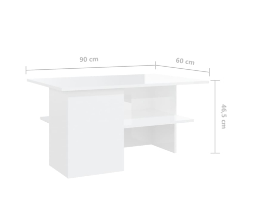 vidaXL Mesa de centro madera contrachapada blanco brillo 90x60x46,5 cm