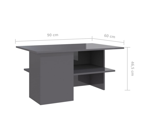 Mesa de centro madera contrachapada gris brillante 90x60x46,5cm