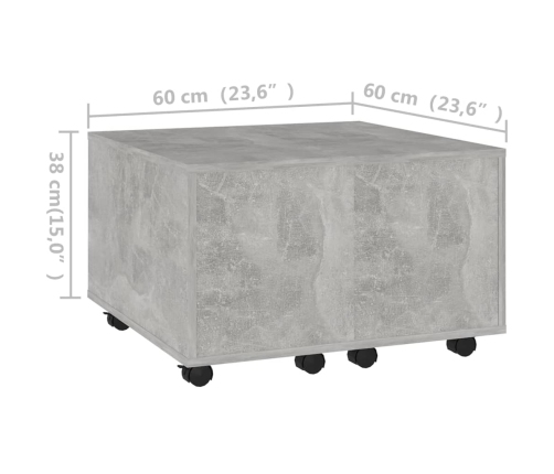 Mesa de centro madera contrachapada gris hormigón 60x60x38 cm