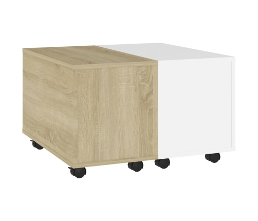 Mesa de centro madera contrachapada blanco y roble 60x60x38 cm