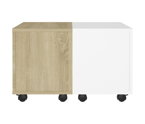 Mesa de centro madera contrachapada blanco y roble 60x60x38 cm