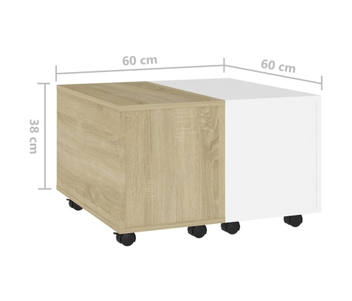 Mesa de centro madera contrachapada blanco y roble 60x60x38 cm