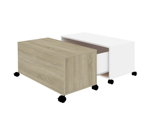 Mesa de centro madera contrachapada blanco y roble 75x75x38 cm