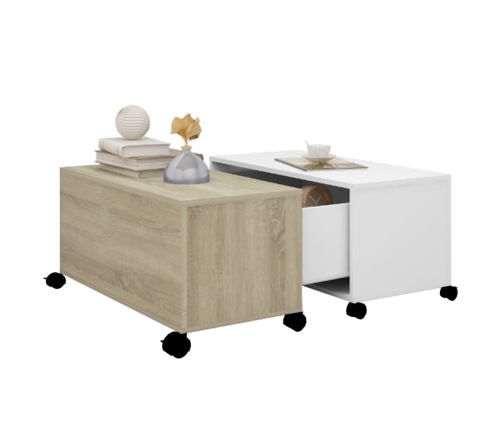 vidaXL Mesa de centro madera contrachapada blanco y roble 75x75x38 cm