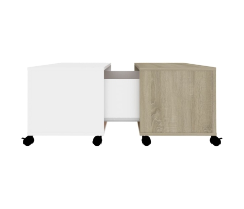 vidaXL Mesa de centro madera contrachapada blanco y roble 75x75x38 cm