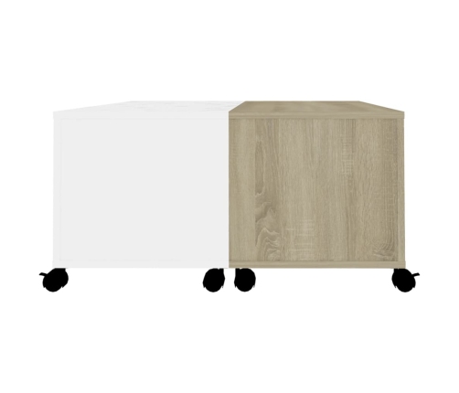 Mesa de centro madera contrachapada blanco y roble 75x75x38 cm