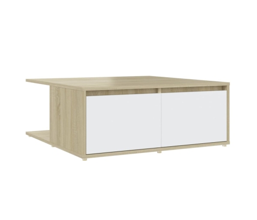 Mesa de centro madera contrachapada blanco y roble 80x80x31 cm