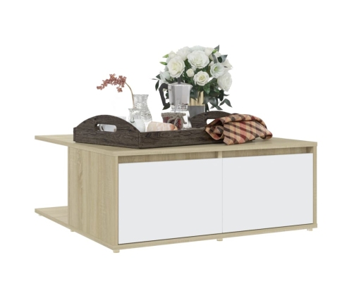 Mesa de centro madera contrachapada blanco y roble 80x80x31 cm